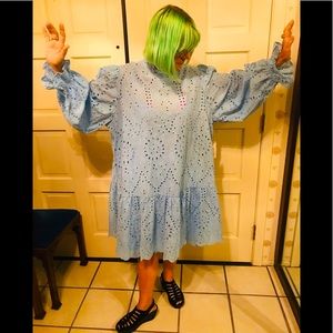 Woman’s “Eloquii” blue cotton eyelet “baby doll” dress w/ full sleeves, 22